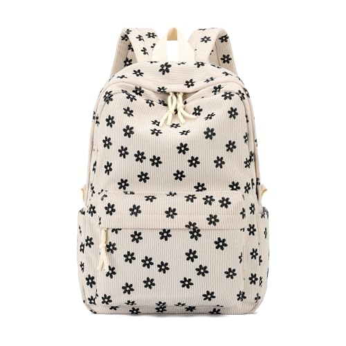 Mochila escolar de veludo cotelê para meninas, 40,6 cm, pré-escola primária para adolescentes, meninos, meninas, viagens, casual, mochila, Margarida bege, One Size, Mochila