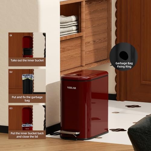 Caneca de basura slim con tapa 6 L acero inox rojo miniatura 5