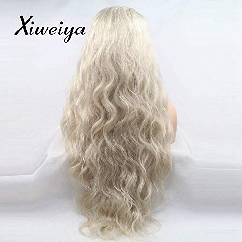 Xiweiya Long ombre Blonde curly Wig with brown root Long wavy Wig Synthetic Lace Front Wigs Long blonde middle part wig Soft Wig Heat Resistant Fiber Hair Replacement Wig for Women Drag Queen 24 Inch… - Image 4
