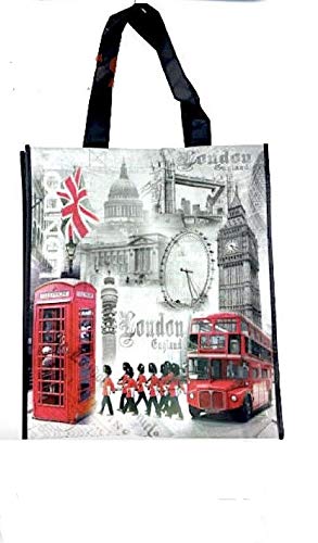 Reusable London icon Big Ben, London Bus, BT Tower, Queens Guards Tote Shopping Bag