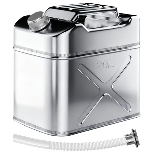 5 Gallon Metal Water Can 304 Stainless Steel Water Container with Flexible Spout/Nozzle System Pressure Relief Valve Safety Configuration for Storage Gardening Camping & Industrial Use (20 Litre)
