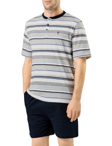 El Búho Nocturno Mens Pajama Set Short Sleeve Summer Knit Striped Pajama Set for Men, 81% Cotton, 19% Polyester, Grey 3081, L
