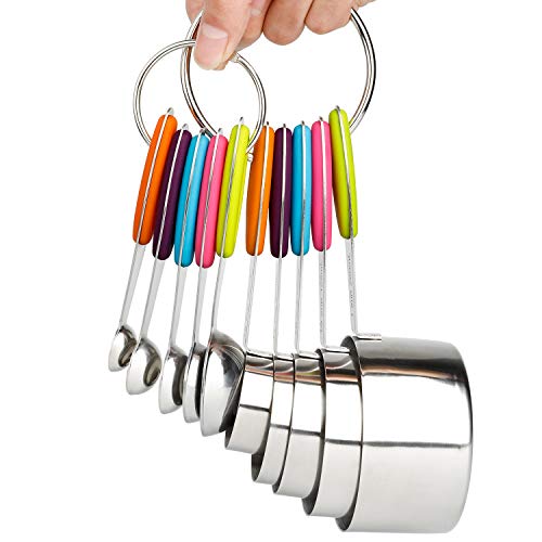 Juego de 10 tazas y cucharas medidoras de acero inoxidable, incluye 5 tazas medidoras y 5 cucharas medidoras de metal para medir ingredientes secos y lquidos