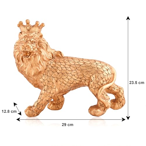 Image of Xtore Royal Gold Lion Figurine | Resin Home Decor Accent | Luxurious Art Piece for Living Room, Office, or Shelf | Symbol of Power and Majesty - Gold Finish