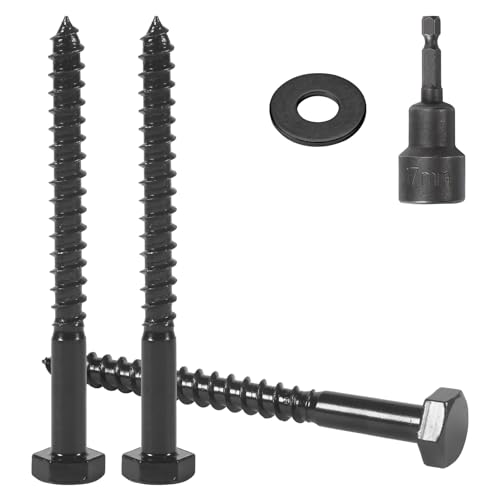 Vis à bois 18-8 noir 0,95x7,6 cm anti-fissure avec rondelles pour fixer des poutres épaisses
