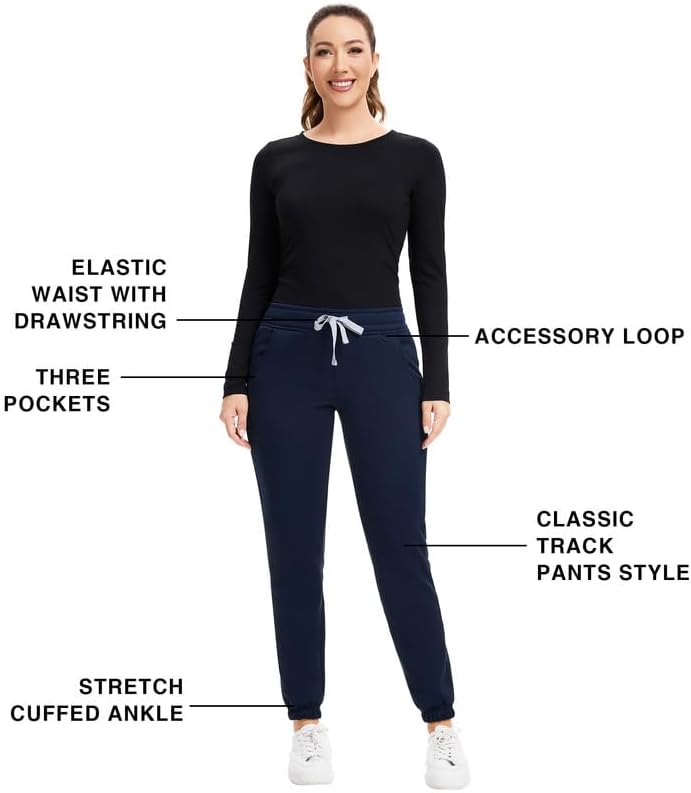 Kitmaz Women's Fleece Lined Joggers - Thermal Winter Scrub Pants, Mid-Rise Stretch Slim Fit with 3 Pockets - Image 3