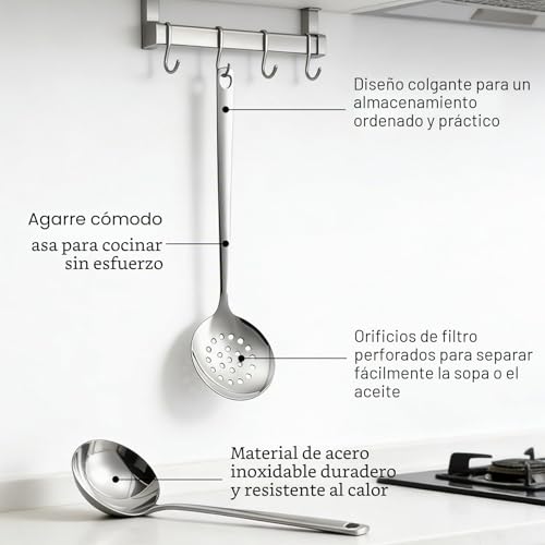 Miniatura 3 de Dxiongw Juego De Utensilios De Cocina De Acero Inoxidable 9 Piezas Con Espátula Cucharón Espumadera Batidor Pinza Y Servidor De Pasta Utensilios De Cocina Apto Para Lavavajillas Pequeños Accesorios