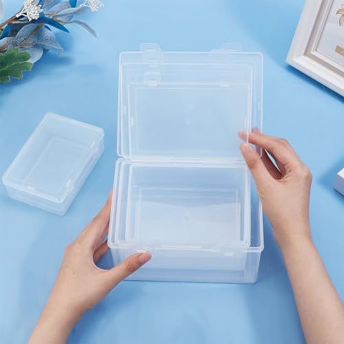 Image of BENECREAT 4 Sizes Bead Storage Organizer Box, Rectangle Clear PP Plastic Box Containers, Dustproof Case with Hinged Lid for Cards, Beads and Craft Supplies