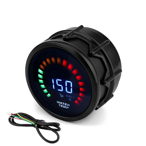 YHOMU 12V Car Temperature Gauge, 2 in / 52 Mm Led Display, Easy Install, Universal Fit, Black