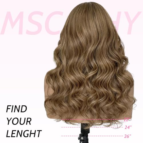 Image of 13x4 Lace Front Body Wave Wigs Human Hair Ash Blonde Balayage Wigs Human Hair for Women Brown Hair with Blonde Highlight Wig Human Hair Brunette Hair with Blonde Highlights Wig 200% Density 24 Inch
