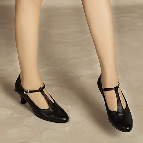 HROYL Women Ballroom Dance Shoes Closed Toe Latin Salsa T-Strap Modern Tango Walts Character Shoes Model-L0412