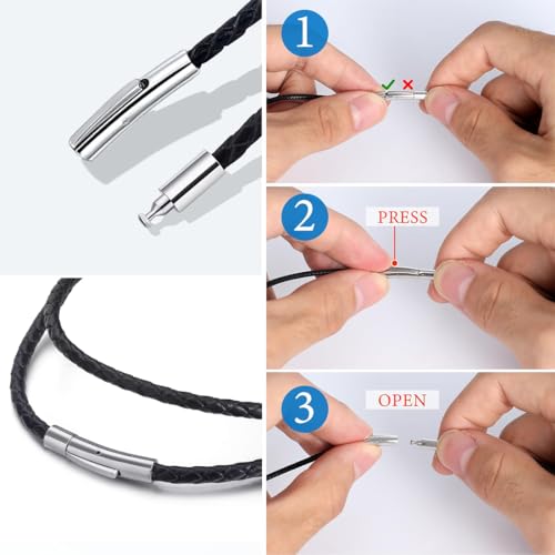 3MM Lederkette Herren, 50CM Schwarz Geflochten Halskette für Männer, Kette für Anhänger Mit Edelstahl Verschluss