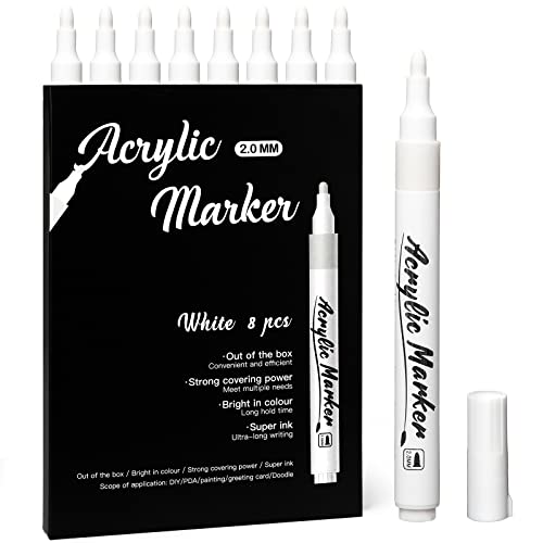 6 Feutres Blancs Andibro - Pointe 1mm - Encre Acrylique Imperméable - Pour Pierre, Bois, Plastique, DIY