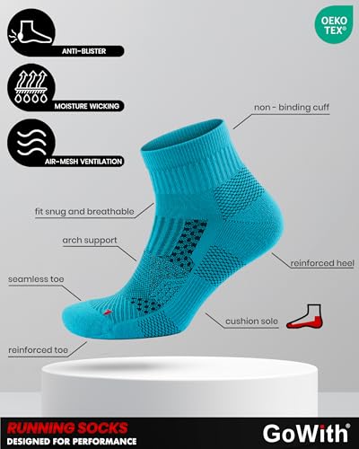 Image of GoWith 2 /4 Pairs Quarter Running Socks for Men & Women, Athletic Anti-Blister Cushioned Seamless Padded Ancle Socks