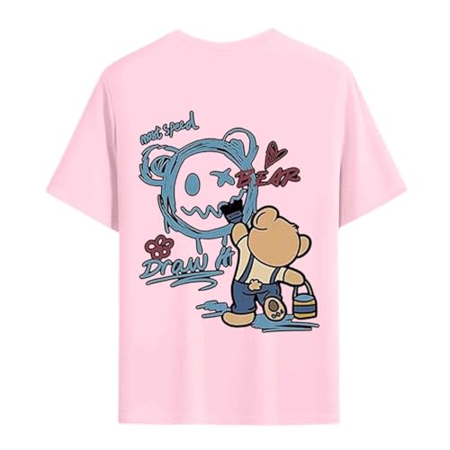Foweknow Camiseta para hombre Oversize Backprint Oso Estampado Parte Superior Cuello Redondo Estampado Espalda Camiseta de Manga Corta Camiseta de Verano Gym Hip Hop Y2K Streetwear Tee Tops