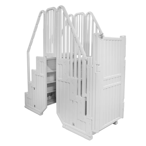 Image of Blue Wave Above Ground Pool Steps with Gate and Bridge - Heavy Duty Stairs with Dual Handrails, 350-lb Capacity - Freestanding for 48 to 54 Inch Deep Pools, No Deck Required