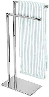 mDesign Tall Modern Stainless Steel Towel Rack Holder - 2 Tier Organizer