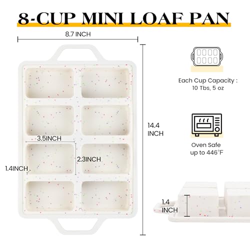 1 Pc Mini Loaf Pans with Metal Reinforced Frame, Nonstick Small Silicone Bread Pans for Baking, 8 Cavity Tiny Meatloaf Pan (Cream)