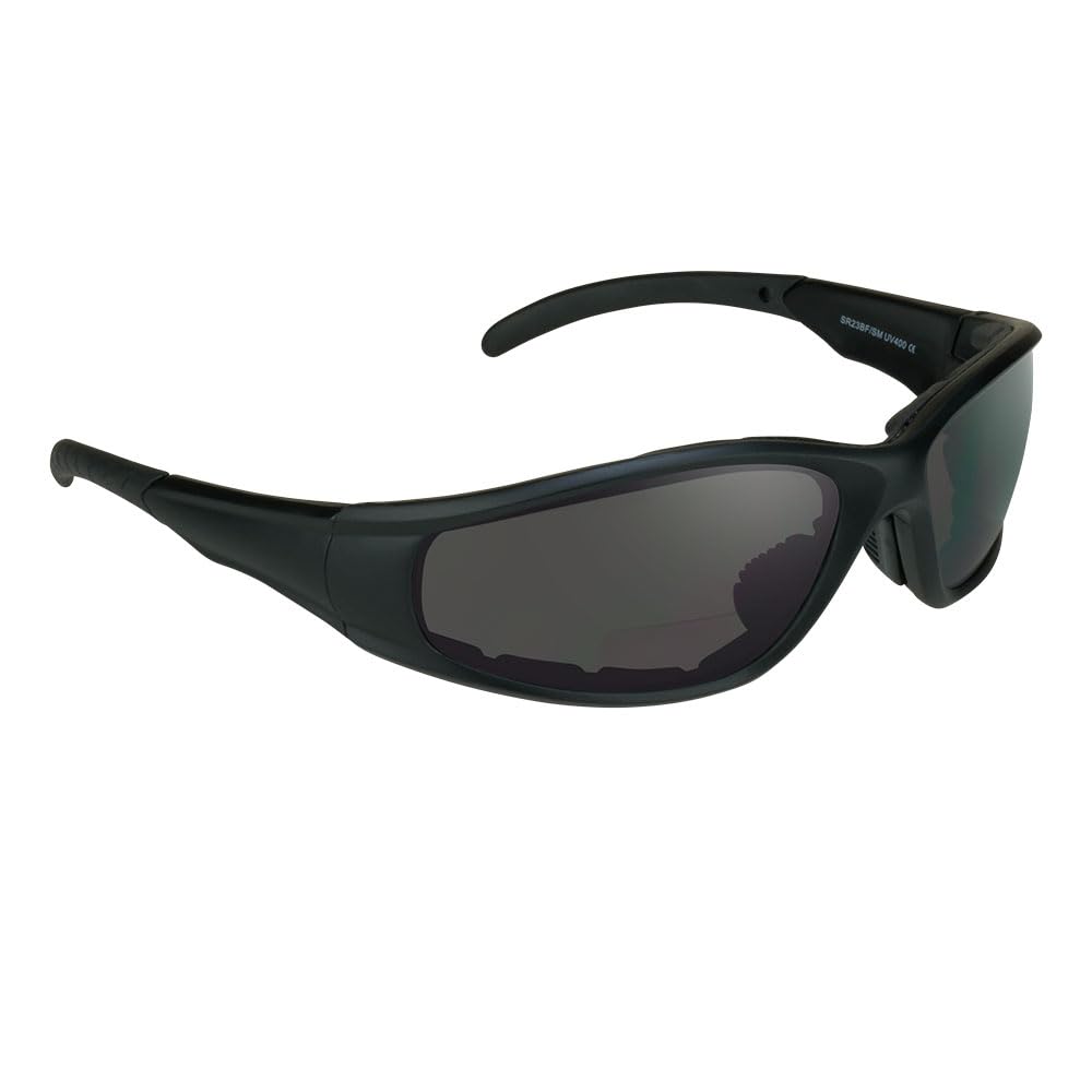 Bikershades Motorcycle Bi-focal Sunglasses +1.50 ANSI Z87.1 Safety Smoke Lens - Free Hard Case and Sunglass Strap -