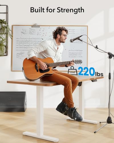 HUANUO Standing Desk Frame with 220lbs Powerful Brushless Motor, Thick T-Shaped Adjustable Desk Legs Made of Automotive-Grade Steel, for Max 75″ x 35″ Desktop, for Home Office, White Frame Only
