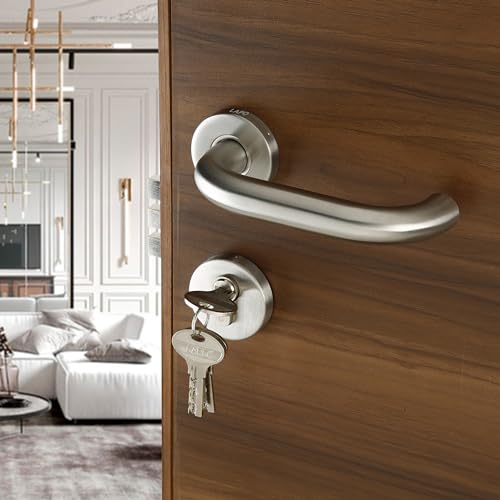 Image of LAPO Mortise Door Lock for Home Main Door & Bedroom with Handle, Heavy-Duty 70mm Cylinder, 50x85mm Body, 3 Brass Keys, Left-Right Fit 30-50mm Door Home Office Hotel | Matt Finish | CMH-6T