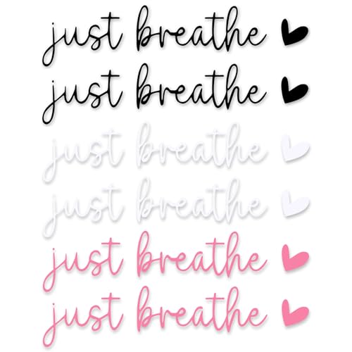 Image of 6pcs Just Breathe Rearview Mirror Decal, Just Breathe Stickers Rear View Mirror Stickers Vinyl Car Vanity Decoration (Black, White, Pink)