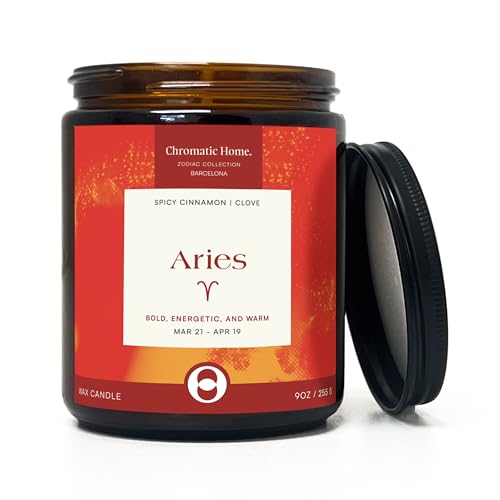 Chromatic Home Vela de Aries, Zodiac Candle con Aroma de Canela, 9oz, 50hr Burn Time, Regalo para Mujeres con Cumpleaños en Marzo y Abril Chromatic Home Vela de Aries, Zodiac Candle con Aroma de Canela, 9oz, 50hr Burn Time, Regalo para Mujeres con Cumpleaños en Marzo y Abril