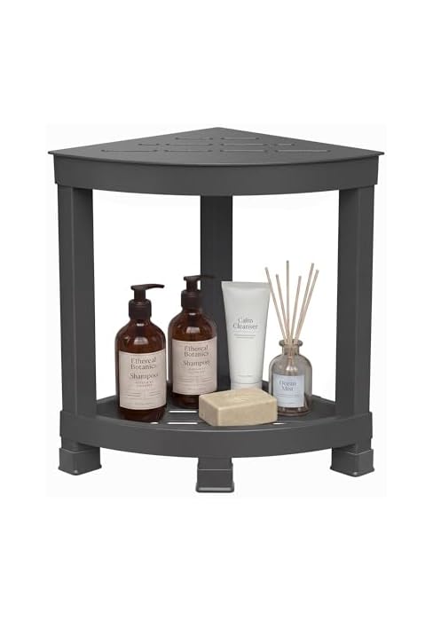 Ehxoshs Shower Bench for Inside Shower, Waterproof Shower Stool with Storage Shelf, Corner Bathro...