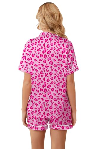Image of Umeyda Women & Girls Pajamas Set, Soft Satin Lightweight Silk Button-Down Top with Shorts 2 Piece PJS for Mom Boys Kids Gifts
