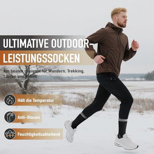 Niorasen Merino Socken Herren Damen, Dicke Thermosocken, Funktions Merinowolle Wandersocken, Warme Wintersocken, Arbeitssocken, Gepolstert Wollsocken, Laufsocken, Sportsocken, Unisex 3 Paar