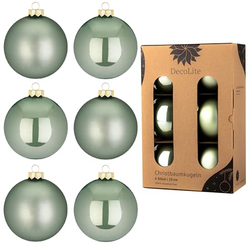 DecoLite: Christbaumkugeln aus Glas Ø 10 cm (6 Stück) - Salbei -...