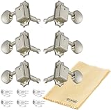 Grover 133N Vintage Deluxe Guitar Tuners, Tuning Machines Set 3+3 15:1 Nickel Tuning Keys with Tonebird Dunlop Polish Cloth Bundle Tuner Heads with Metal Button