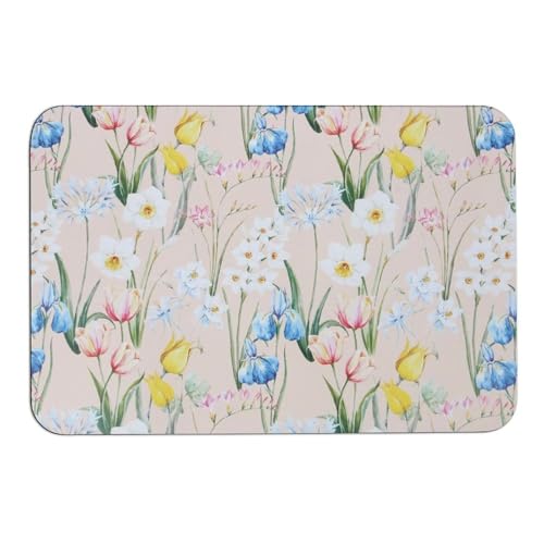チューリップ 水彩パターン カーペット 絨毯 足元マット 寝室 ホームデコレーションリビングルーム用 洗える 防音 滑り止め付 軽量 長方形