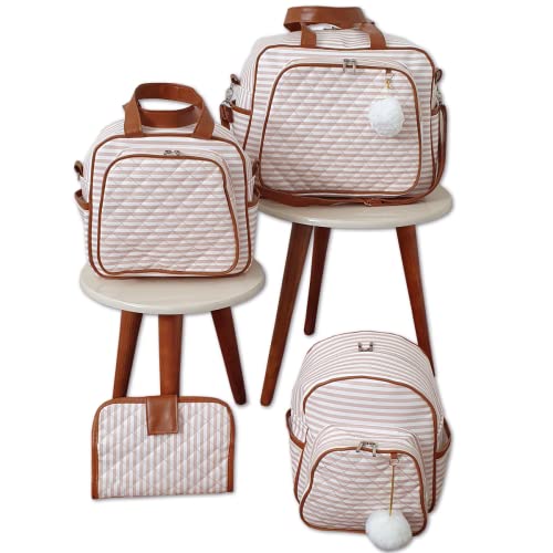 Bolsas de Maternidade Listras Fina 4 Peças Material Térmico Impermeável Cor: BEGE