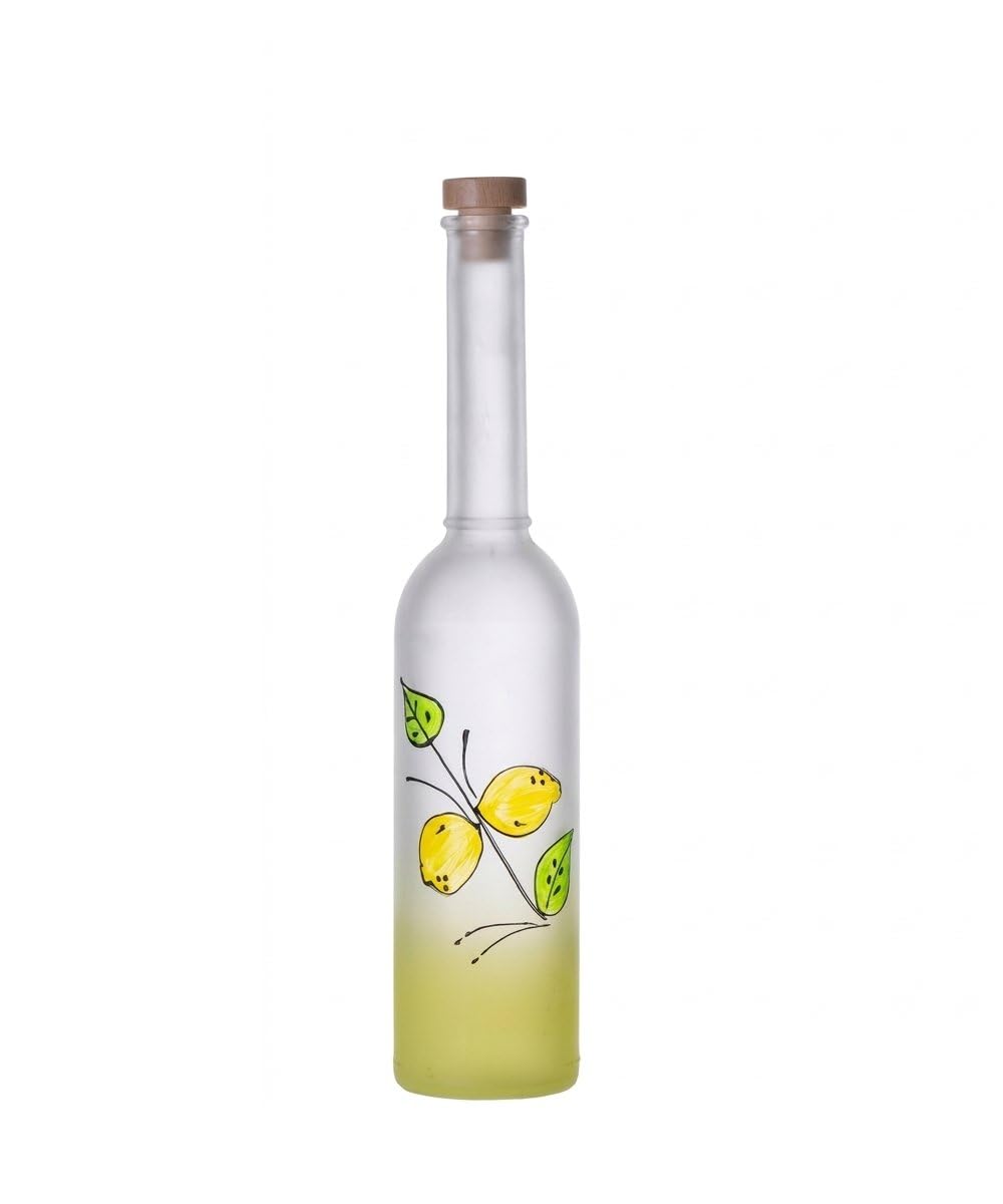Bottiglia per Liquore Satinata con Decoro Limoni 500 ml | Confezione da 10 pezzi, Altezza 30-31 cm, Finitura opaca satinata, Ideale per Limoncello, Tappo in Sughero