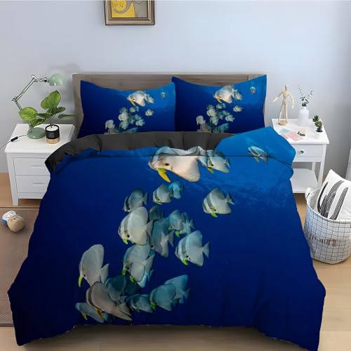 Housse de couette 160x200 ocean en microfibre fermeture eclair invisible et ultra douce - 2