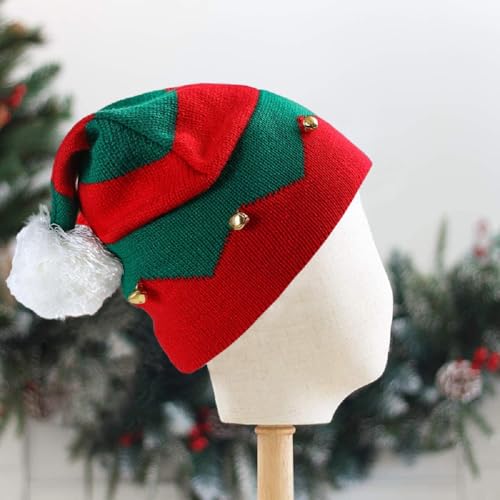 Christmas Elf Knitted Hat Xmas Elf Beanie Kids Santa Hats with Pom Pom and Bells for Christmas Holiday Winter for Children3