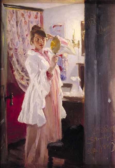 Toile Marie au miroir de Peder habille les grands murs vides