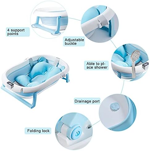 SONARIN Foldable Baby Bathtub with Temperature Sensing,Collapsible Bath Tub,Portable Safe Shower Basin with Cushion Pad Water Plug Non-Slip Support Leg for Newborn,Toddler,Infant(Pink)