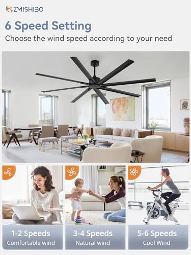 Zmishibo 84 Inch Industrial Dc Motor Ceiling Fan, Large Ceiling Fan With 8 Reversible Blades, 3 Downrods, 6-Speed Remote Control, Home Or Commercial Ceiling Fans For Porch/Garage/Shop thumb #4