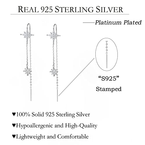 Sluynz 925 Sterling Silver Star Earrings Dangle Chain For Women Teen Girls Long Threader Earrings Tassel #TOP5