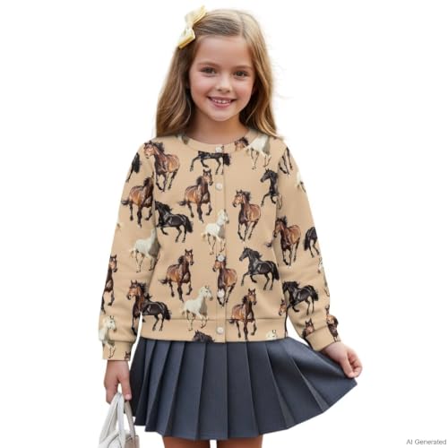 Image of Girls Cardigans Sweater Long Sleeve Crew Neck Button Down Sweaters School Outerwear for Kids Fall Winter Tops