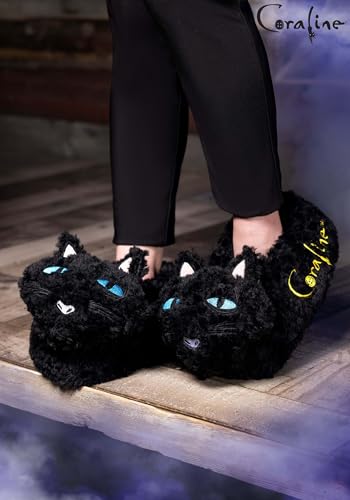 Fun Costumes Coraline Cat Adult Slippers - Polyester, Embroidered Details, Foam Soles, Anti-Slip Grips, Officially Licensed2