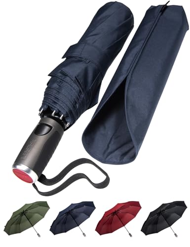 LifeTek Windproof Travel Umbrella – Automatic Open & Close, Compact & Lightweight Folding Umbrella for Rain & Sun, Fits in Purse/Backpack, Durable Fiberglass Frame & Waterproof/UV-Resistant Canopy