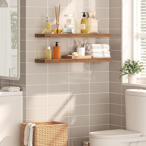 Image of Floating Shelves for Wall, Bathroom Shelves Wall Mounted for Kitchen, Bedroom, Bathroom Storage Over Toilet, Hanging Book Shelf for Wall Home Decor Living Room (Brown)