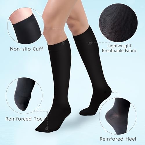 Image of +MD 15-20 mmHg Medical Compression Socks for Men /Women, Lightweight Opaque Knee High Support Stockings