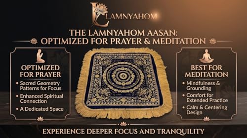 Image of Premium Prayer Mat /Aasan for Home Temple & Meditation | Soft Velvet Touch Cushioned Pooja Mat with Tassels | Washable Floor Rug for Mandir, Yoga, Sitting Mat | 20 x 20 Inch (Blue)