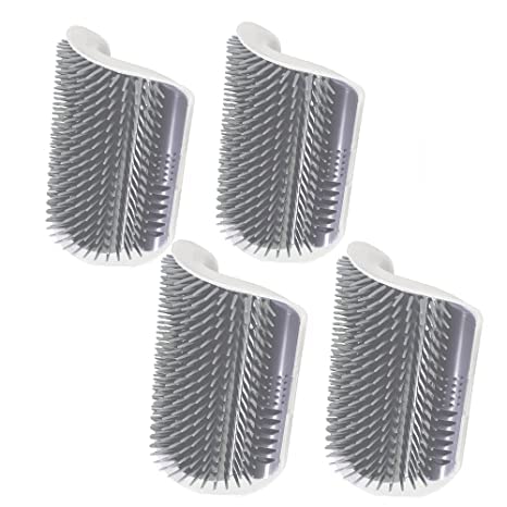 SunGrow Self-Grooming Brush for Ferrets & Cats, Light Gray Self Massager, Mountable to Corners and Flat Surfaces, Includes Brush,…