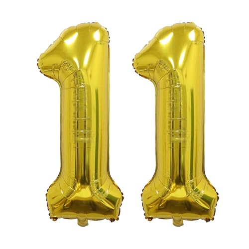 40 Inch Number 11 Foil Balloon, Giant Metallic Digit 11 Mylar Balloon for 11th Birthday Party Decor, 11 Year Old Milestone Celebration, 11th Anniversary, Photo Booth Backdrop Supplies (Gold)