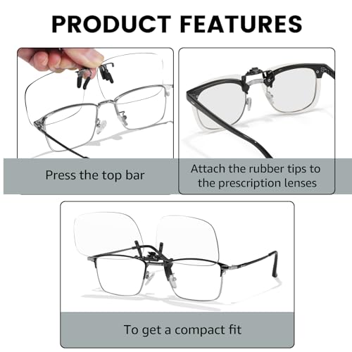 Image of VIEWBETTER Clip On Blue Light Blocking Glasses for Eyestrain /Light-Sensitive /Headache Flip Up Rimless Lens (Clear /Orange)